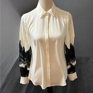 Chico's Cream and Black Bishop Sleeve Blouse